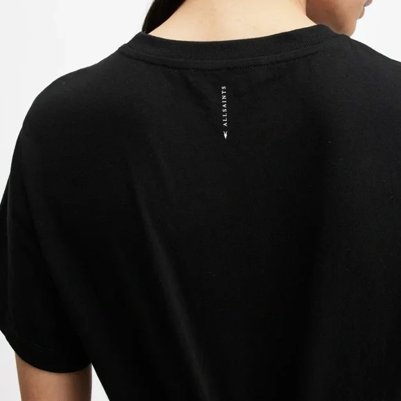 All Saints Black Crop Twisted Front Hem T-Shirt - Picture 4 of 9